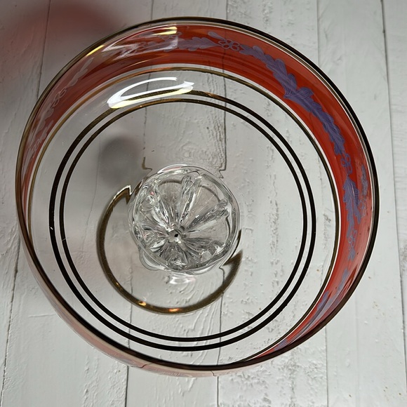 Vintage 40th RUBY ANNIVERSARY Fruit Bowl, Crystal Ruby&Gold Etched Pedestal Dish - Picture 4 of 12